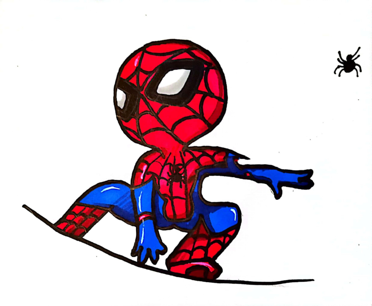 蜘蛛侠q版动漫简笔画 马克笔立体儿童创意画