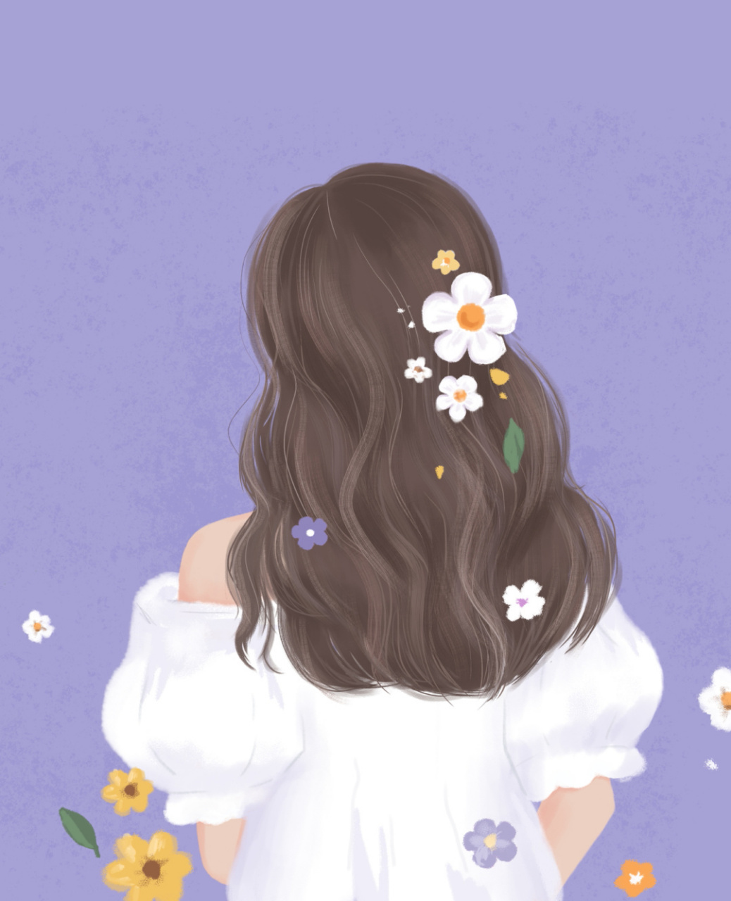 手绘女孩背影|原创插画设计 清新|女孩|浪漫|治愈 手绘软件:ps