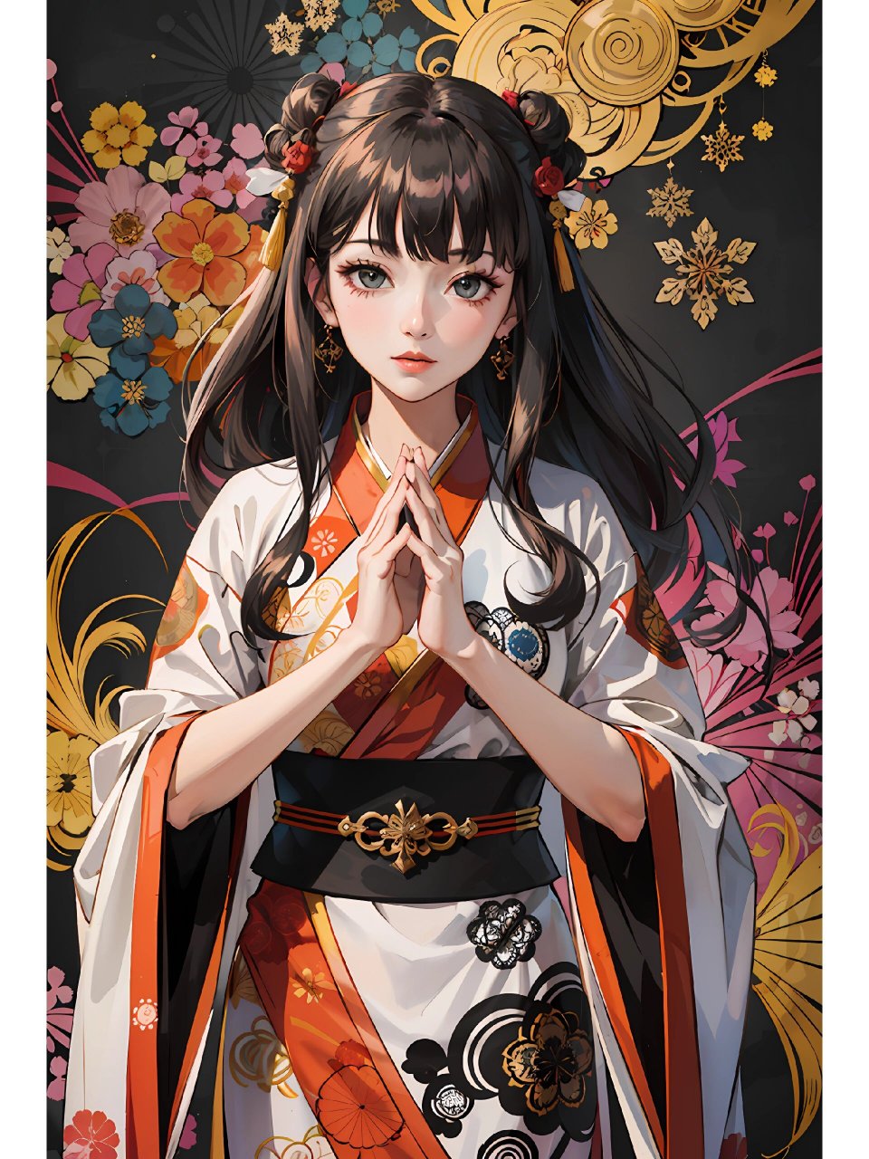 中国风七彩色二次元美女