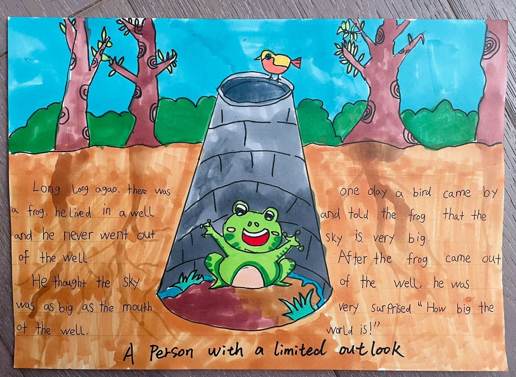 英语版中国故事手抄报 井底之蛙 坐井观天 成语故事手抄报 《坐井观天