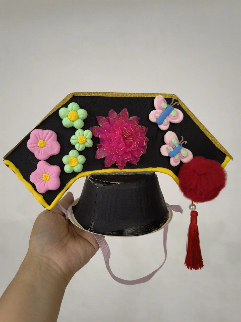 今天幼儿园布置的满族头饰手工作业老母亲快卷不动了,本来是准备趁着