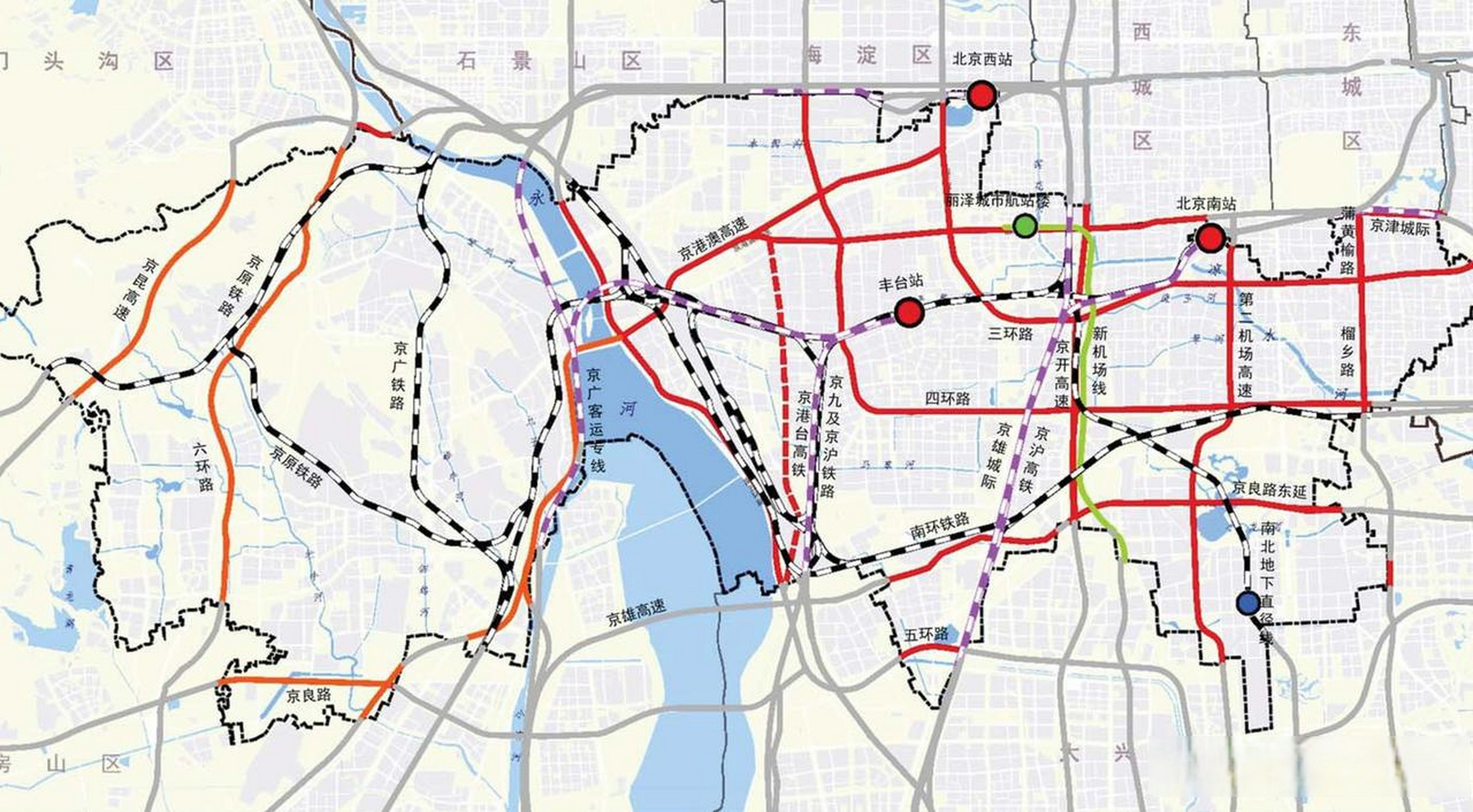 從北京最新的國土空間規劃圖,可以看出豐臺區鐵路線路密佈.