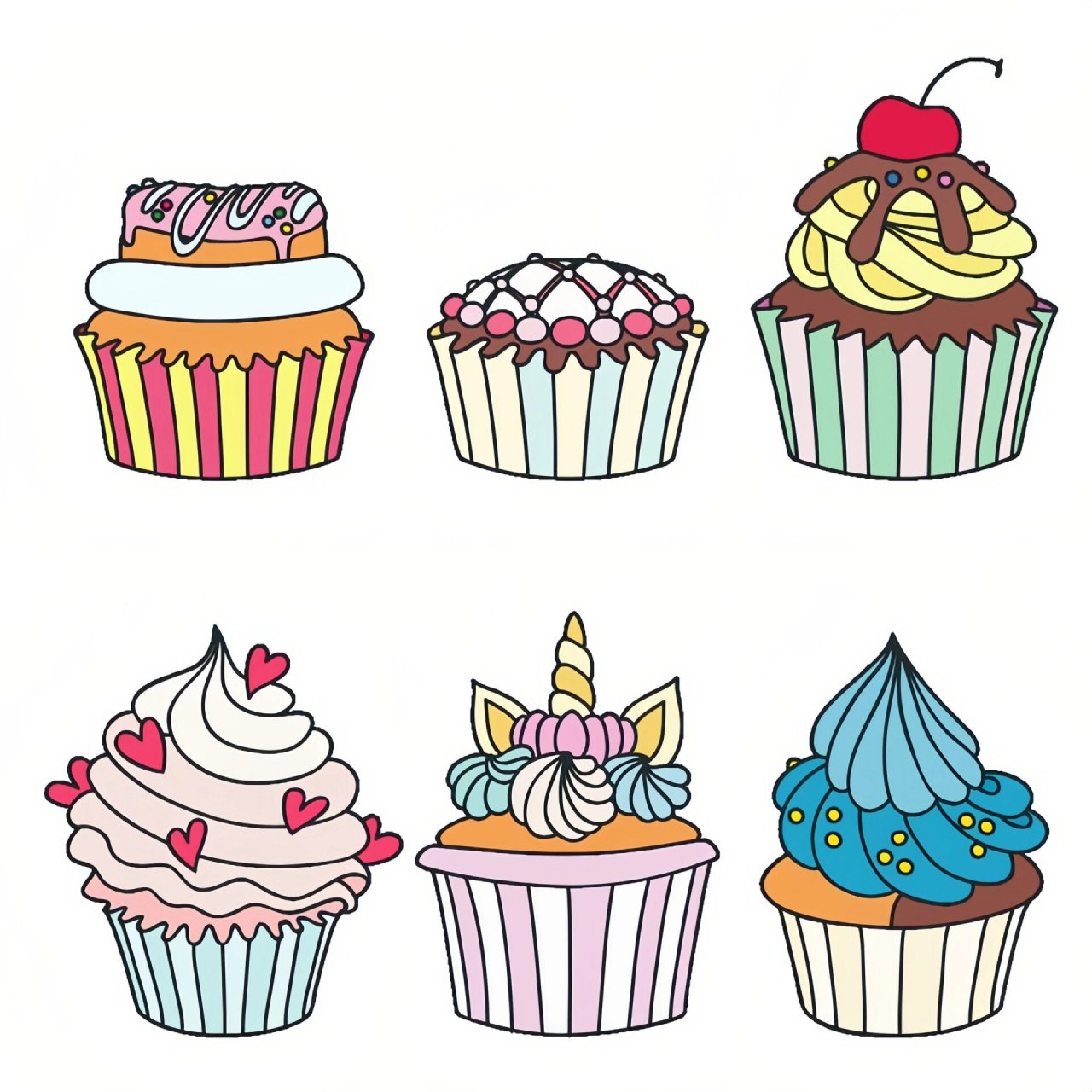 简笔画素材|甜品绘画素材|超美味的纸杯蛋糕