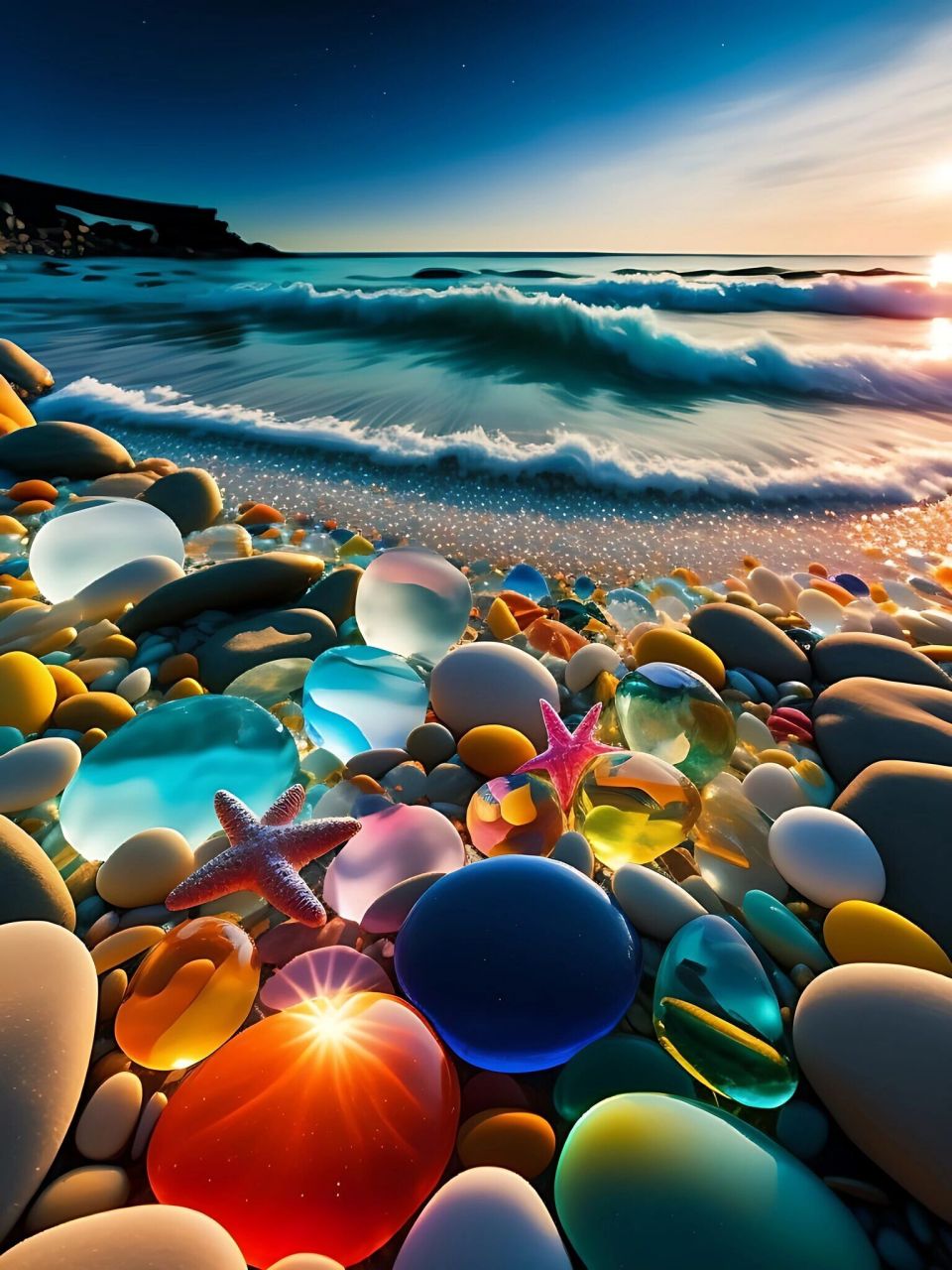 梦幻美丽的沙滩,许多五颜六色的鹅卵石 梦幻美丽的沙滩,许多五颜六色