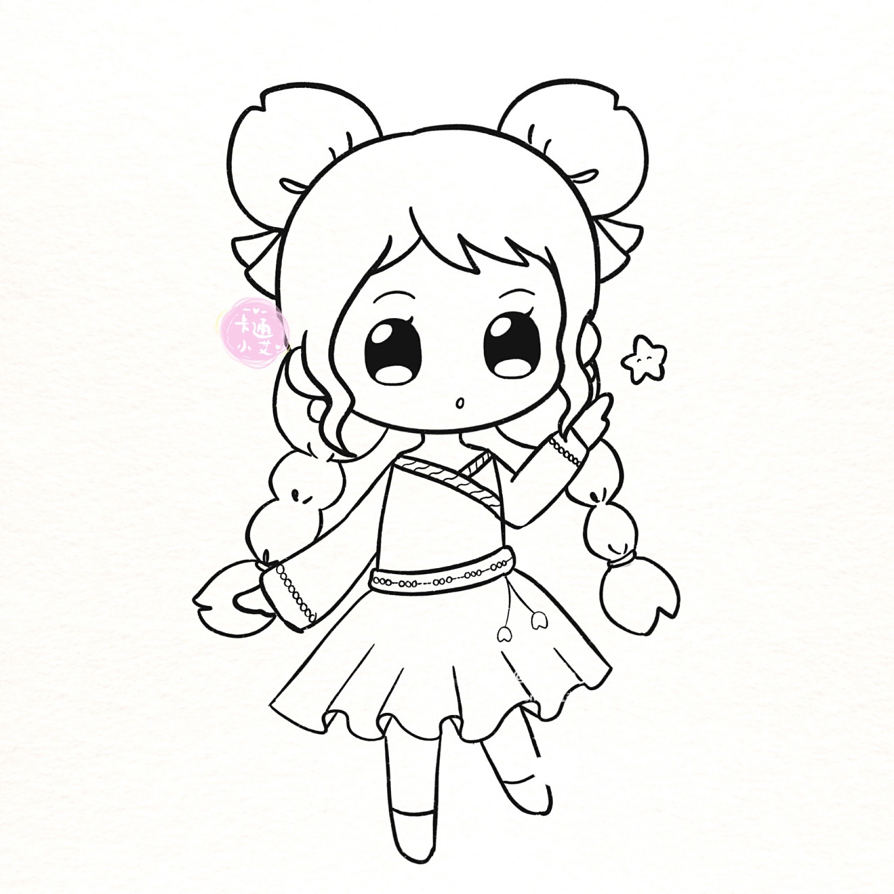 古风汉服星座公主画 超萌简笔画线稿图 巨蟹座 狮子座 天蝎座 双鱼座