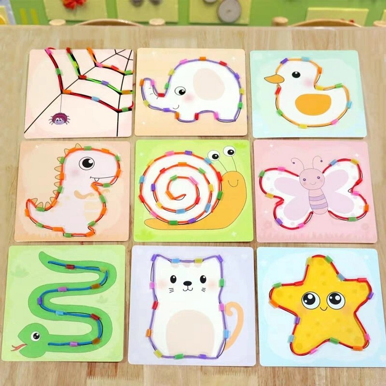 小班幼儿益智早教玩具吸管穿线 小班益智区 动手操作材料 吸管穿线