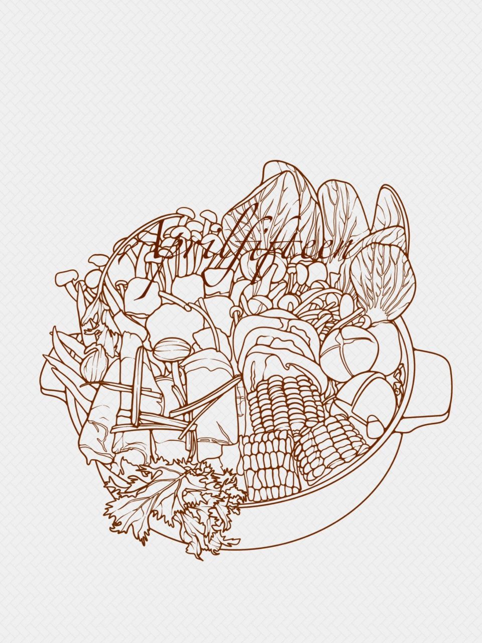 线稿风插画 | 适合线稿临摹 | 火锅食材海报   一组火锅食材线稿 临摹