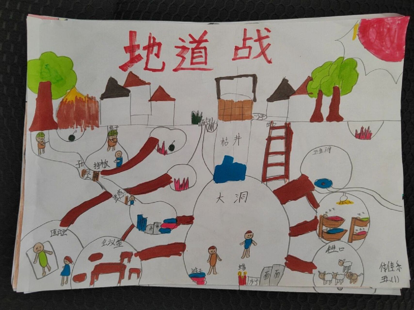 冀中的地道战绘画 满满的都是细节    太棒了