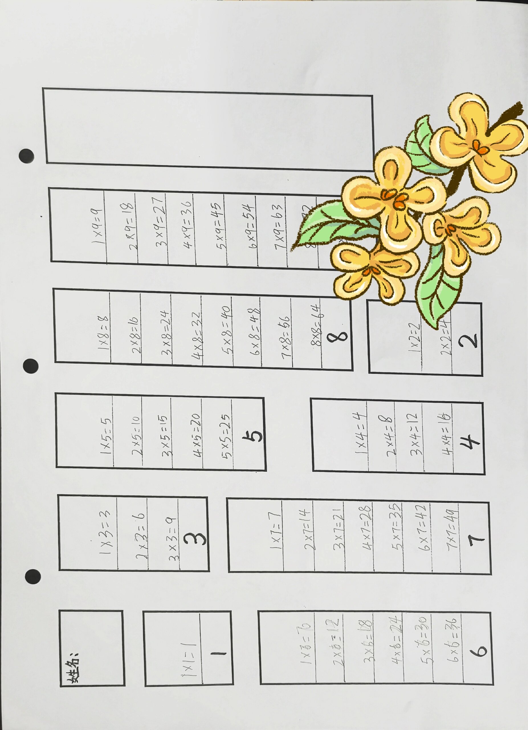 二年级数学特色作业之手工乘法表