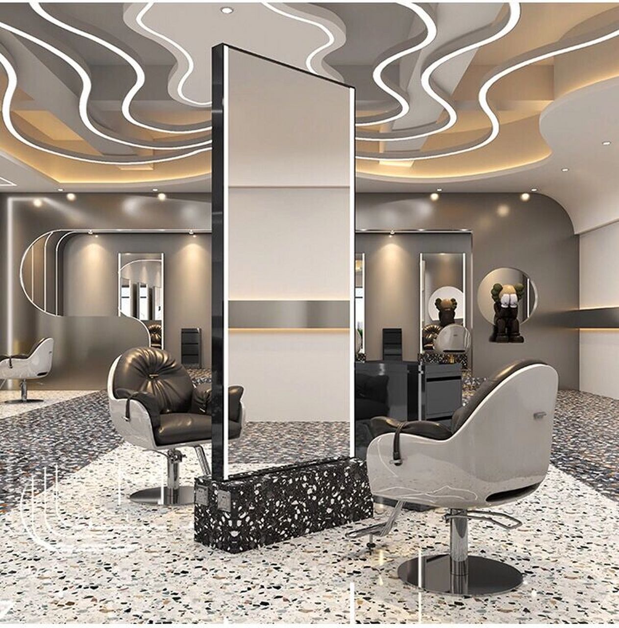 理发店装修效果图  轻奢风美发店装修 对于店面装修90每个人的想法