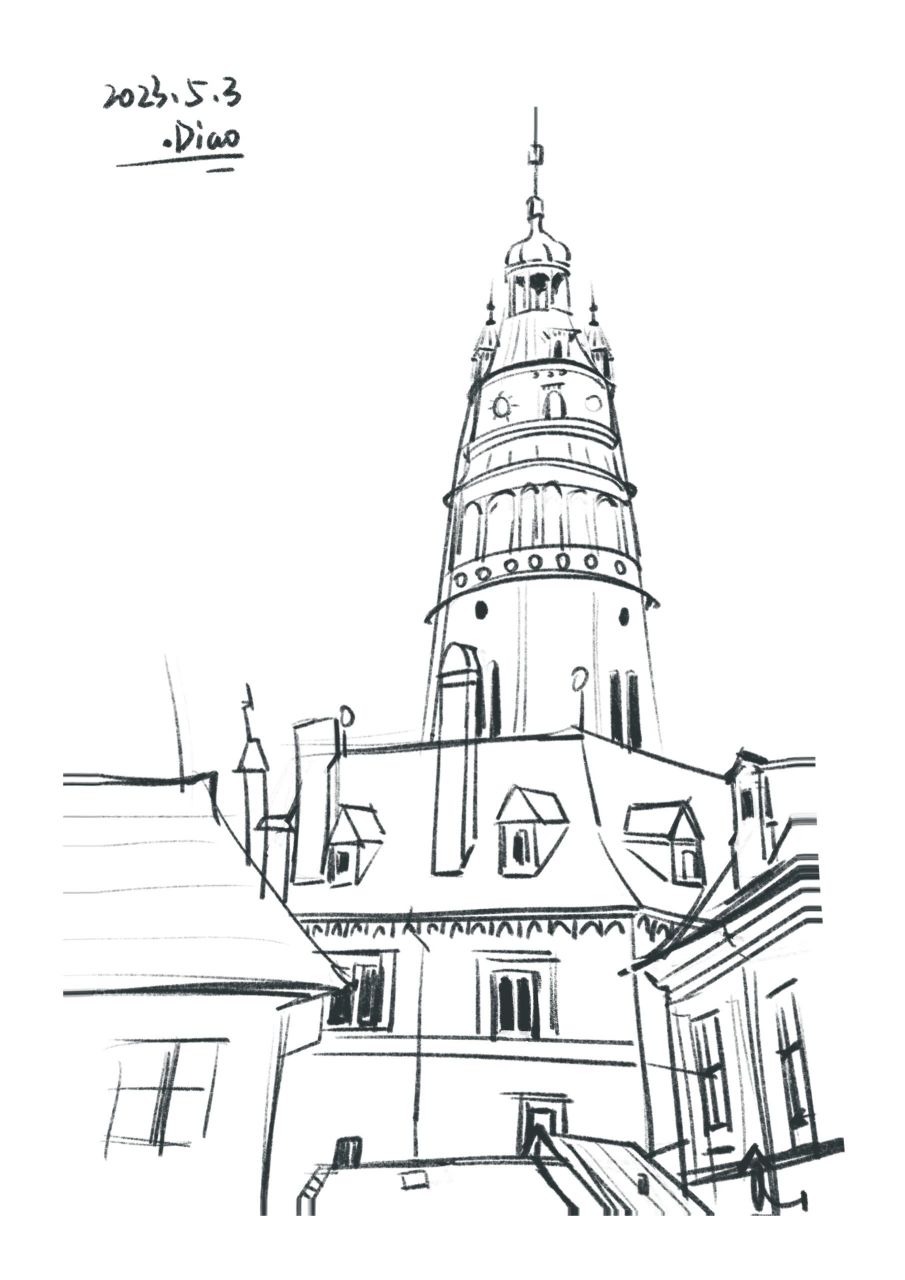 建筑速写/街景(附草稿) day30-3214 身体不舒服也坚持完打卡