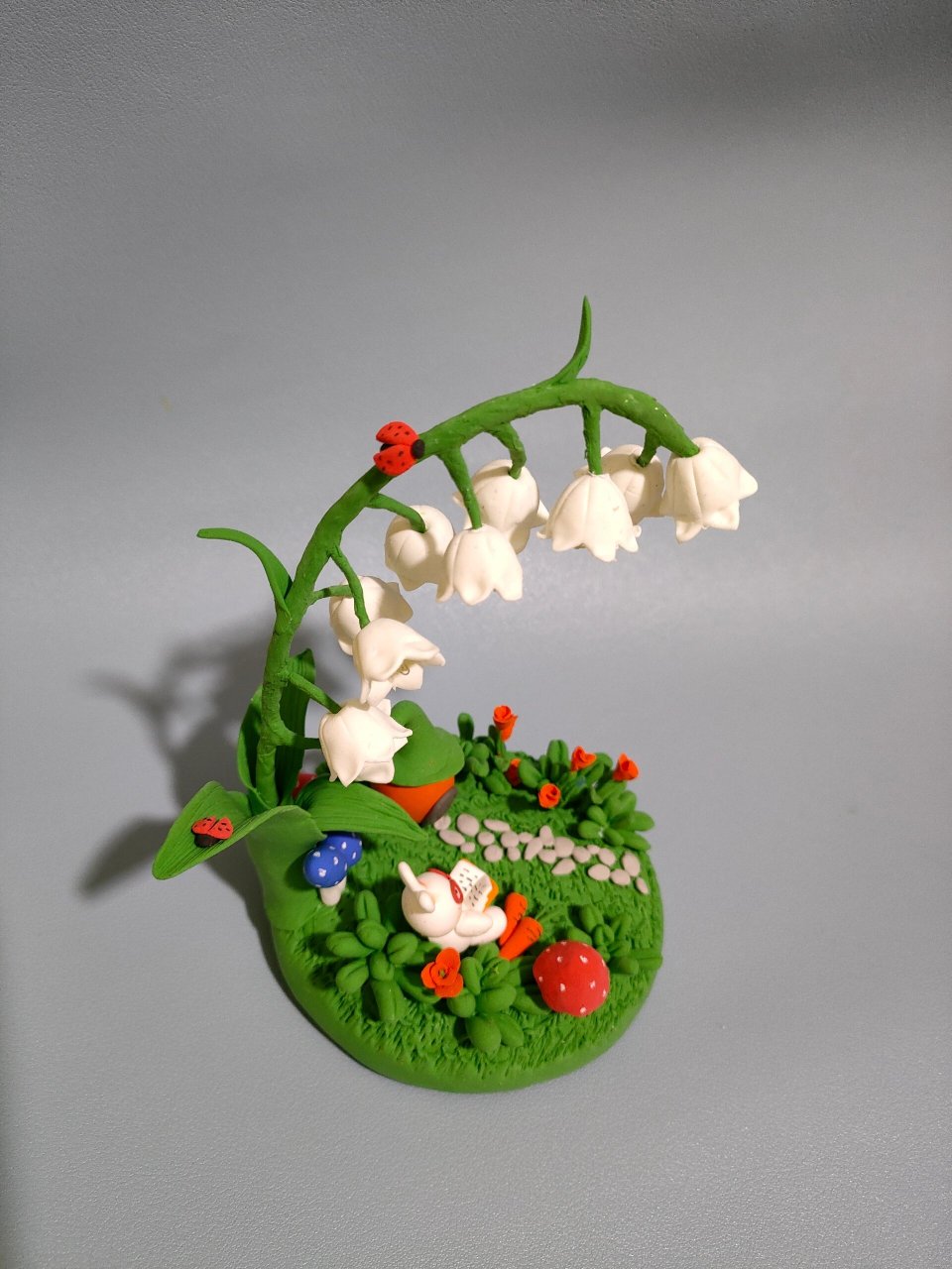 黏土小摆件 闲暇时间做做自己喜欢的手工也不错啊 超轻黏土铃兰花小夜