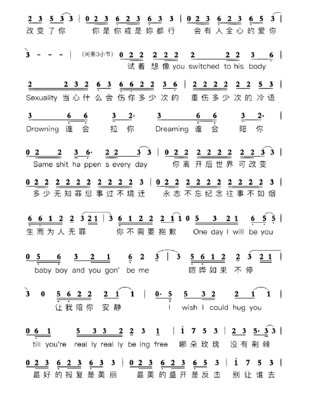 《玫瑰少年》简谱来啦 谱子来啦