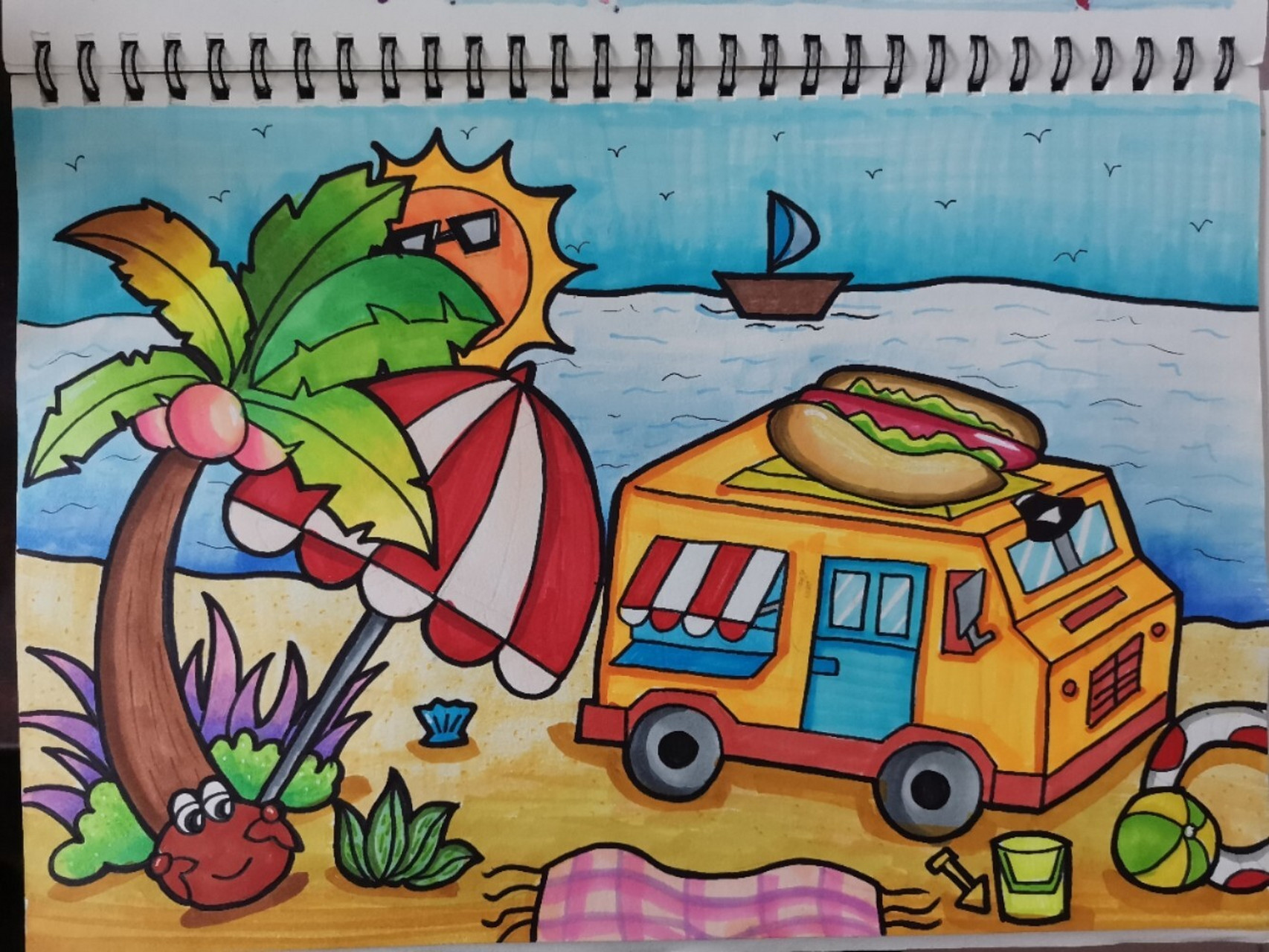 沙滩 儿童简笔画 临摹