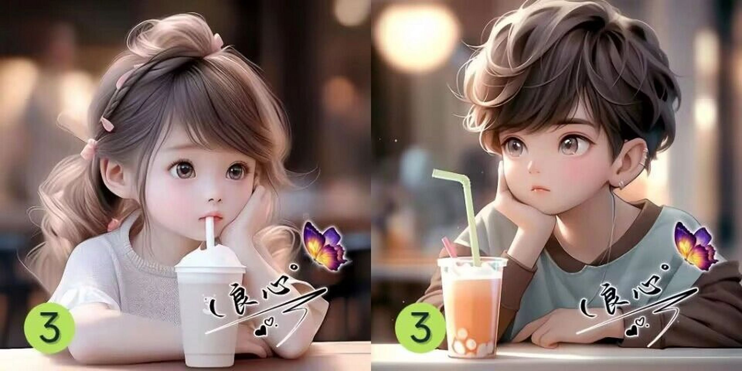 情侣头像一男一女喝奶茶