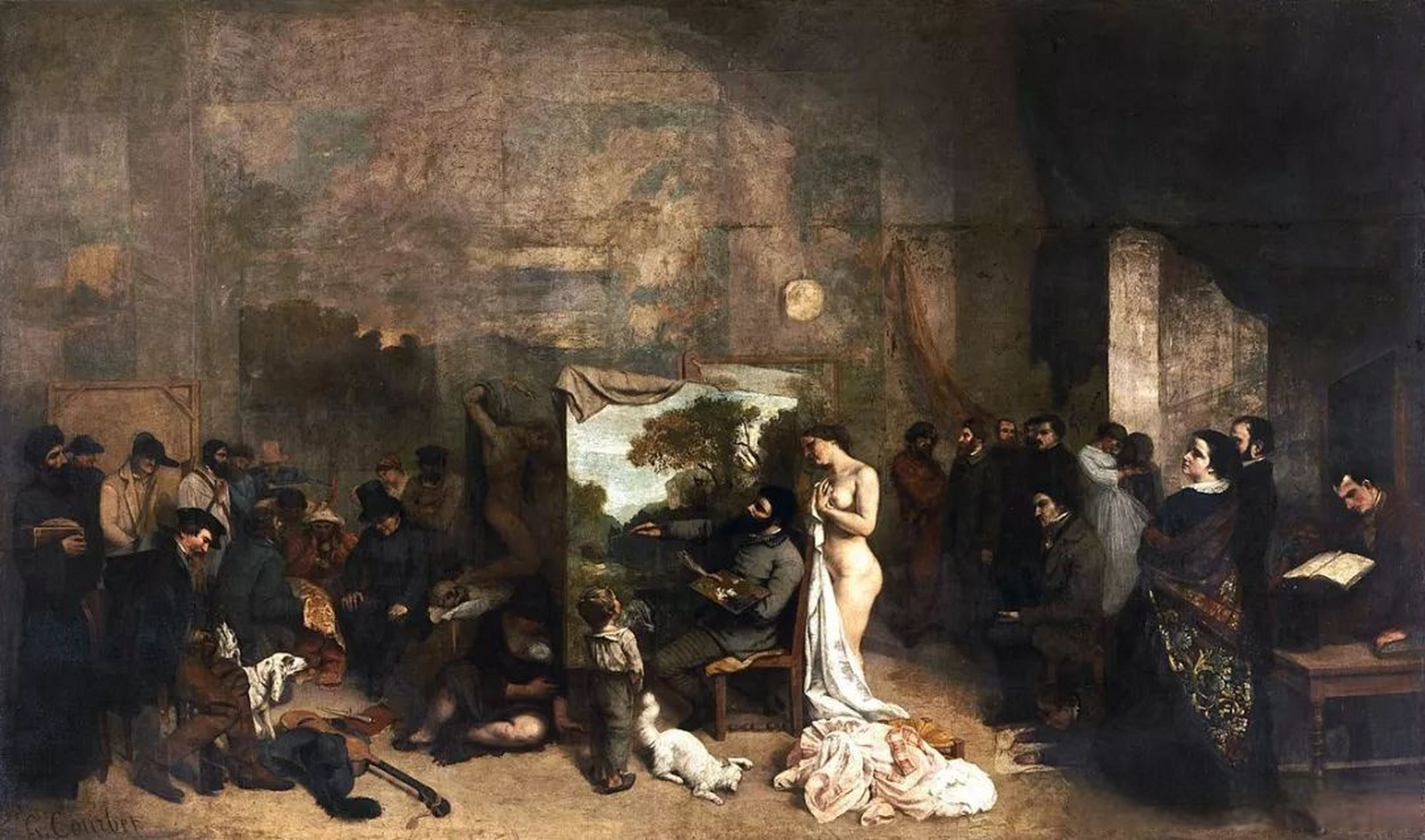 境阅| |世界名画|  库尔贝《画家的画室,真实的隐喻》 the painte