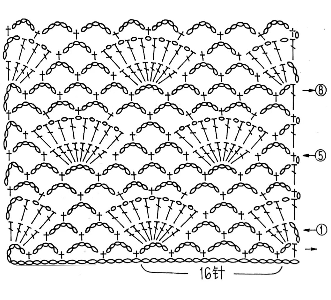 钩针编织 扇形花 花样图解637