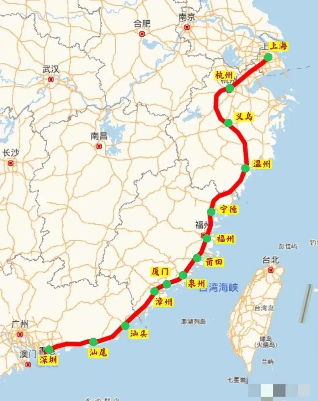 沪杭深高铁规划路线图 上海至深圳可选的高铁通勤路线不止一条,不过最