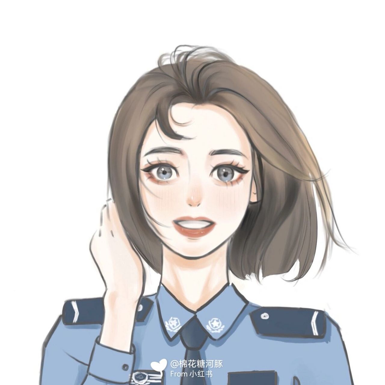 短发警察小姐姐    应大家要求画了又飒又可爱的短发警察小姐姐!