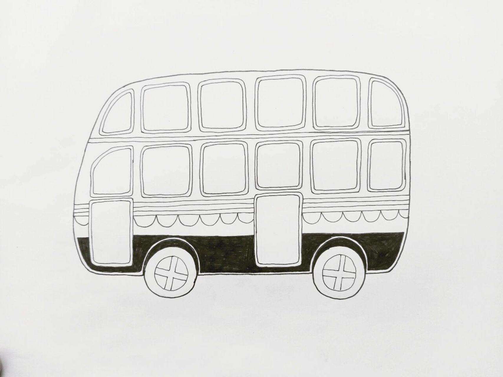 《公交车》线描画绘画过程