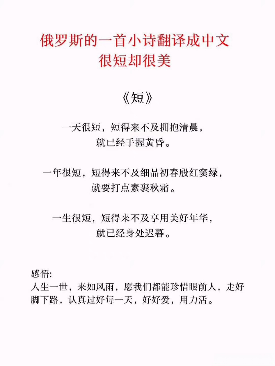 俄罗斯的一首小诗翻译成中文,很短却很美.