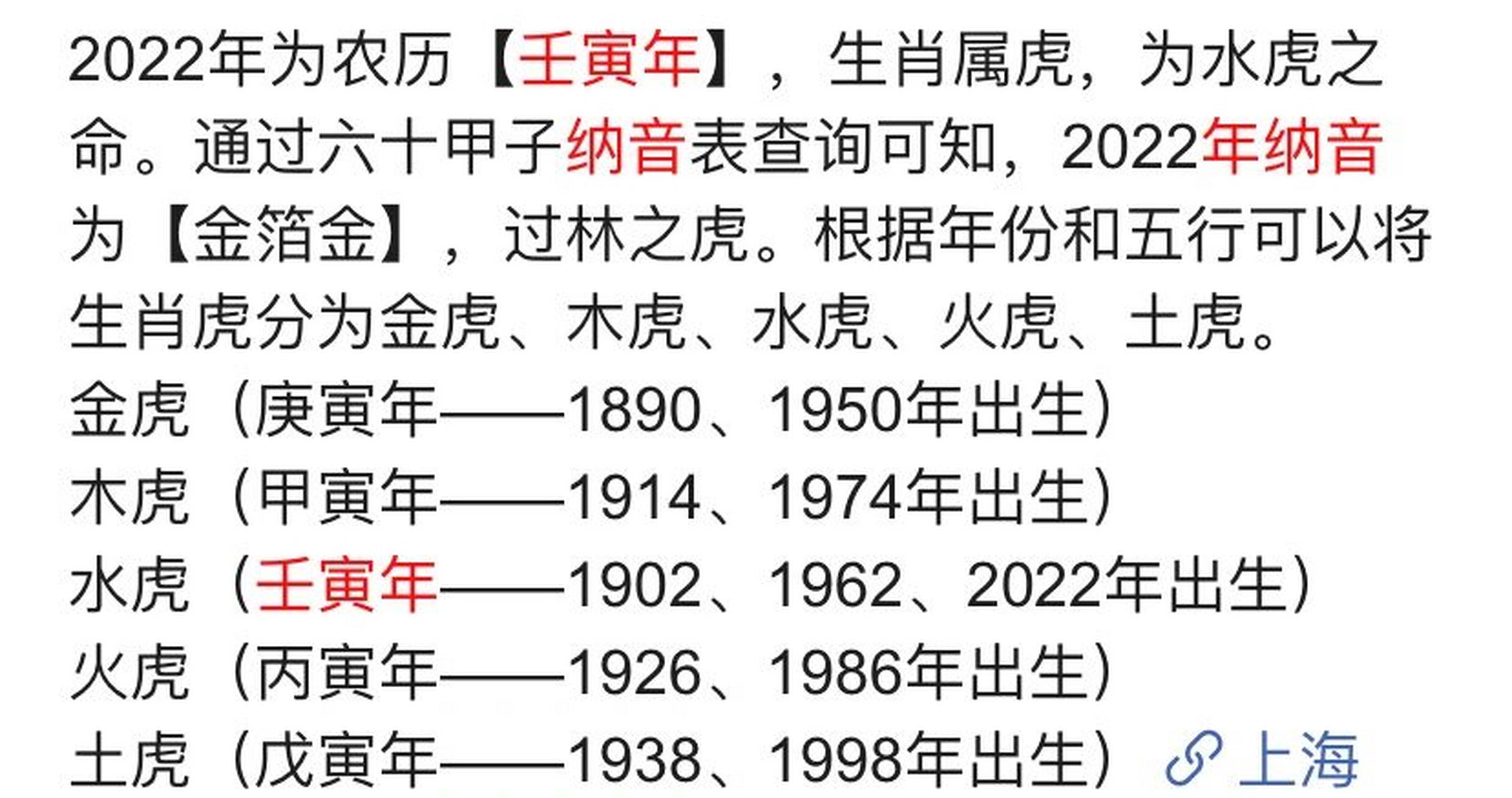 生肖虎的分类 2022年为农历【壬寅年】,生肖属虎,为水虎之命.
