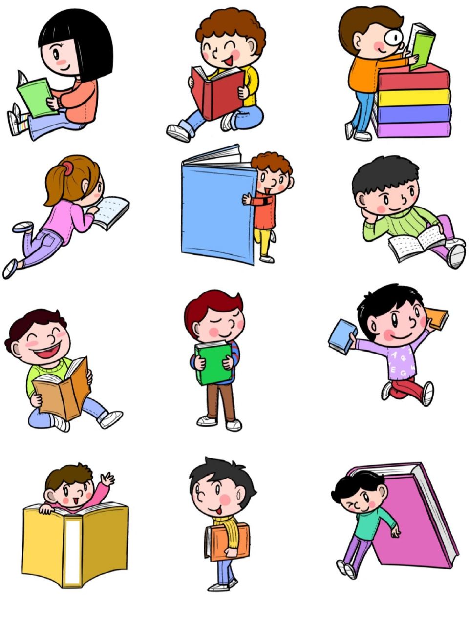 素材分享|卡通可爱小学生读书手绘插画 宝子们,大家好.