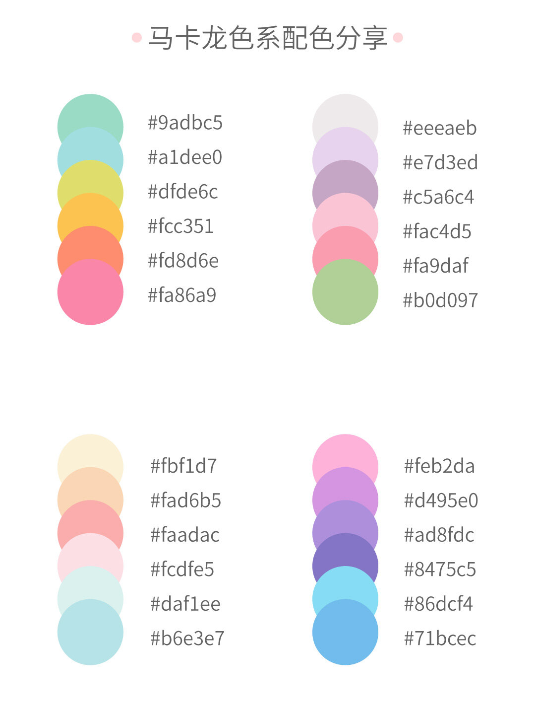 马卡龙色系配色分享 马卡龙是一种法式小甜点 这种甜点外脆内柔 外观