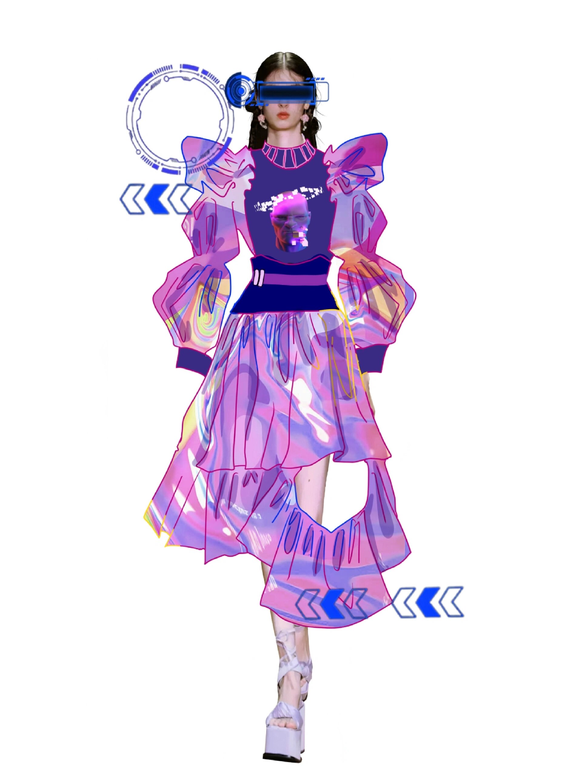 未来科技感服装效果图 主题是未来科技,主打的就是一个镭射感,加上亿