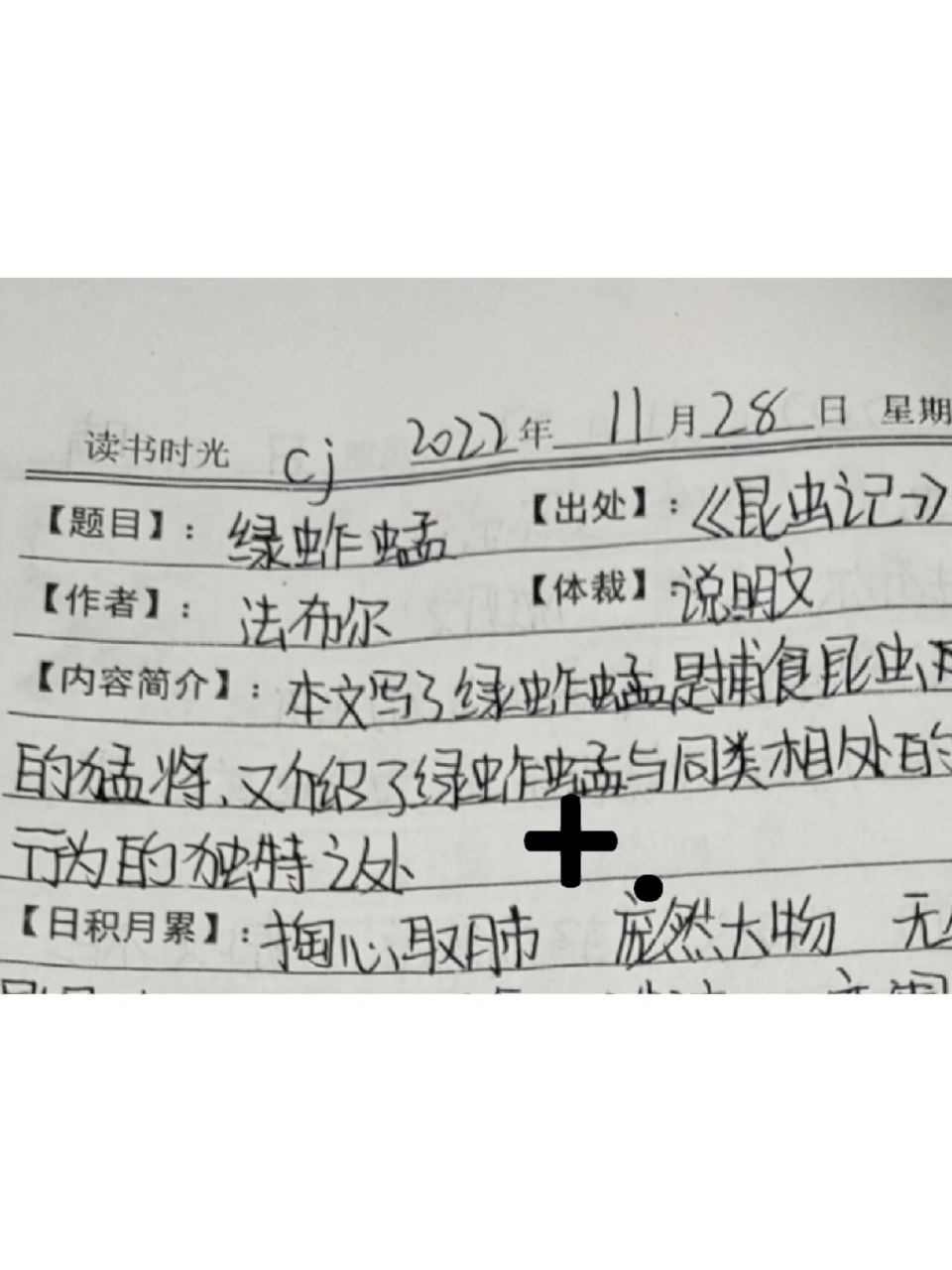 昆虫记读书笔记(绿蚱蜢)