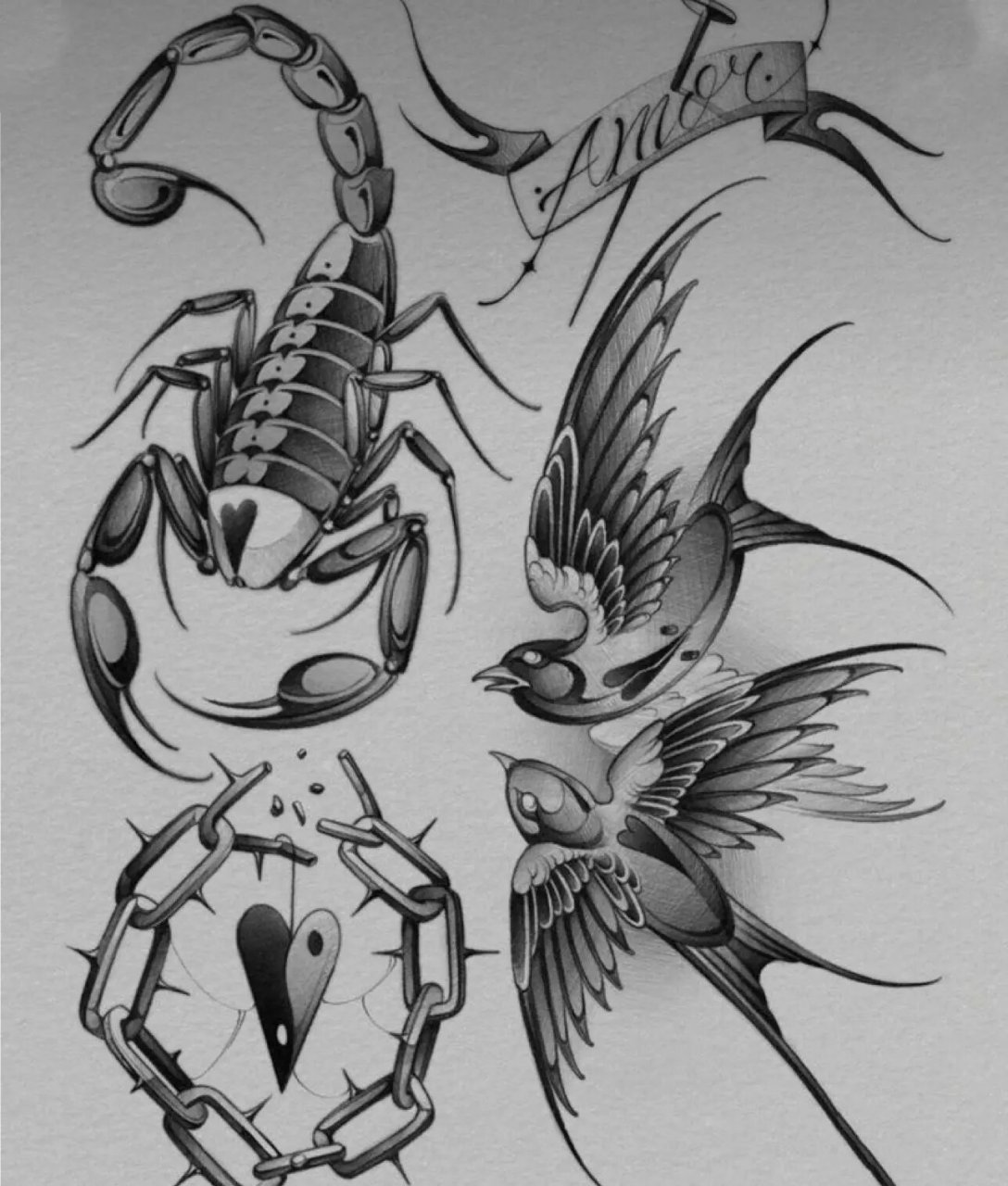 蝎子纹身图案素材手稿