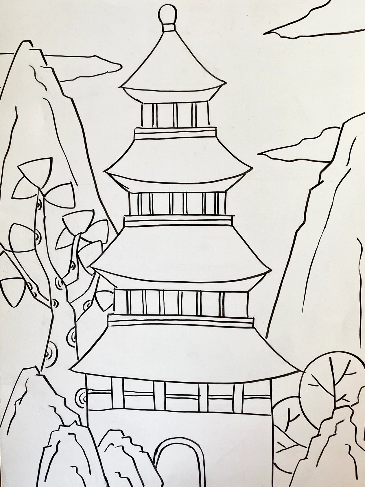 中国古建筑儿童画 简笔画 附绘画步骤