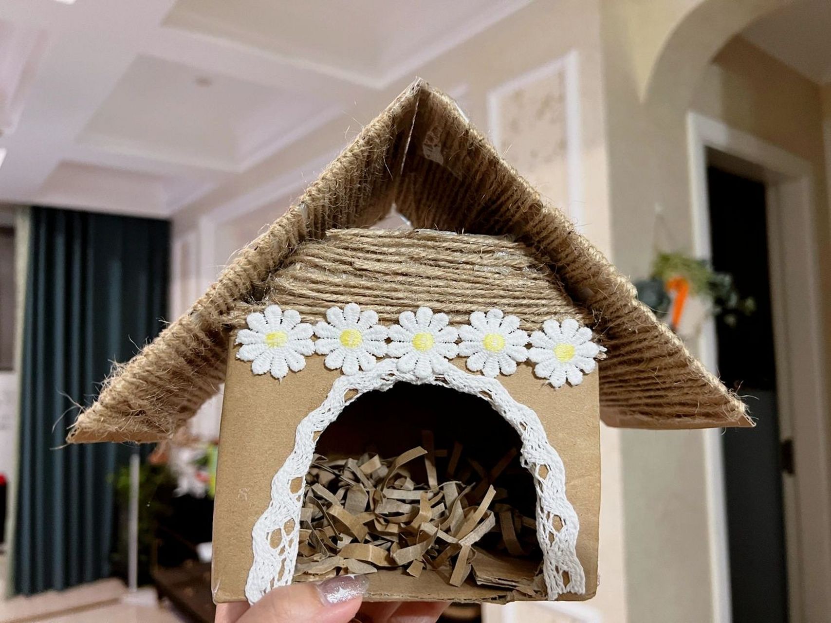 旧物改造 -diy鸟窝 二上科学作业要求做鸟窝 用家中快递盒和一些麻绳