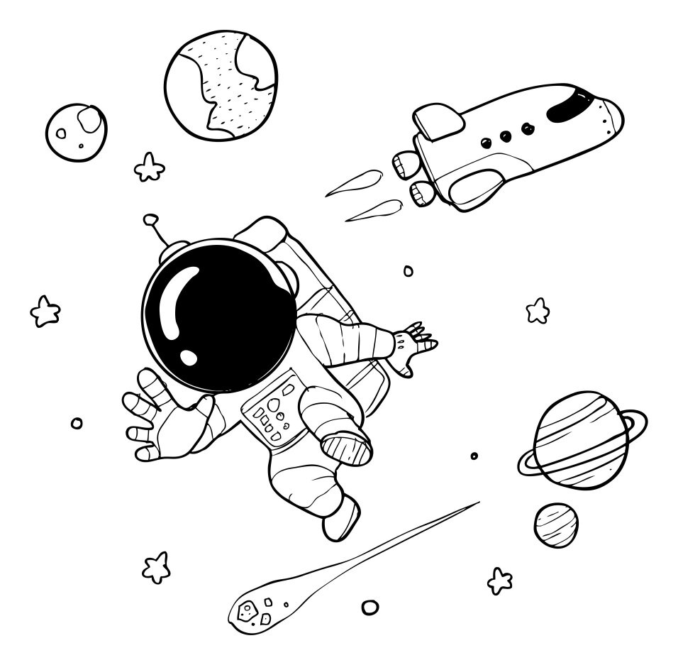 太空人黑白画|可打印涂色哦
