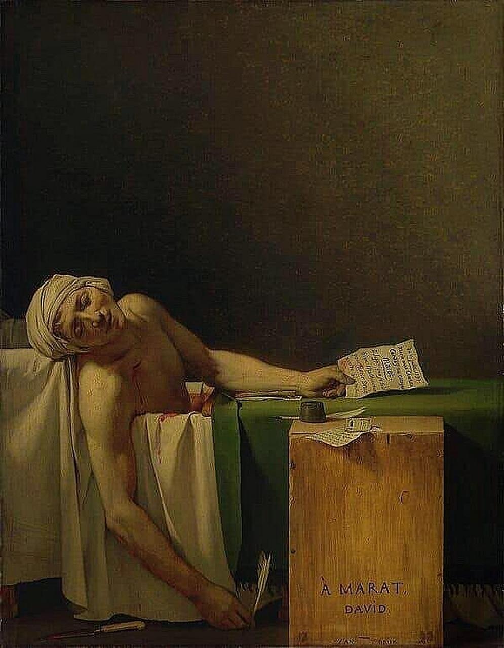 "马拉之死" jacques-louis david的绘画 这是一幅新古典主义风格的画