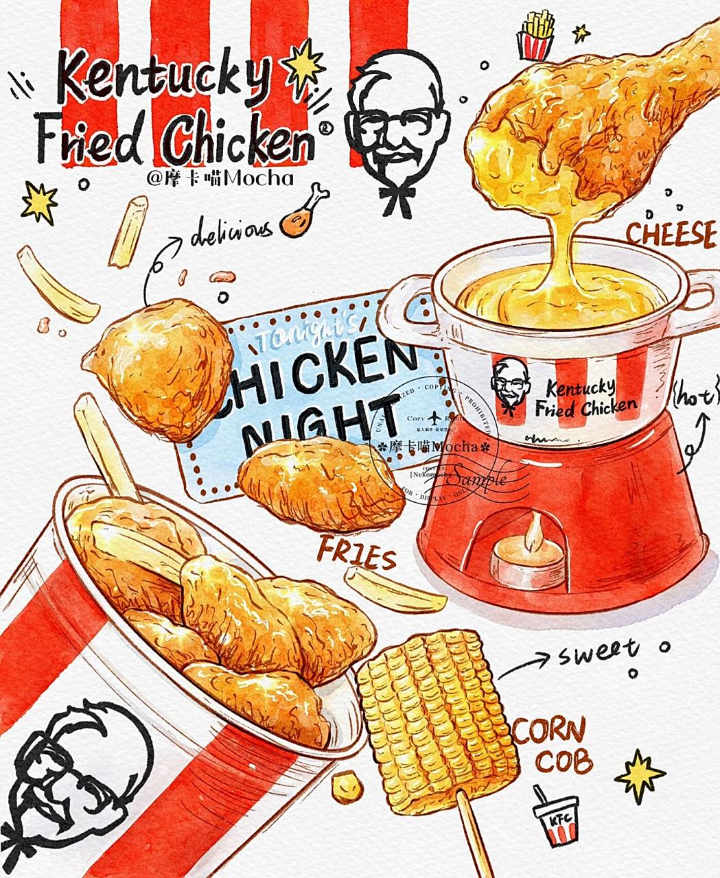 肯德基炸鸡95 | ipad水彩美食 画完好想吃炸鸡呀～刚好今天周四