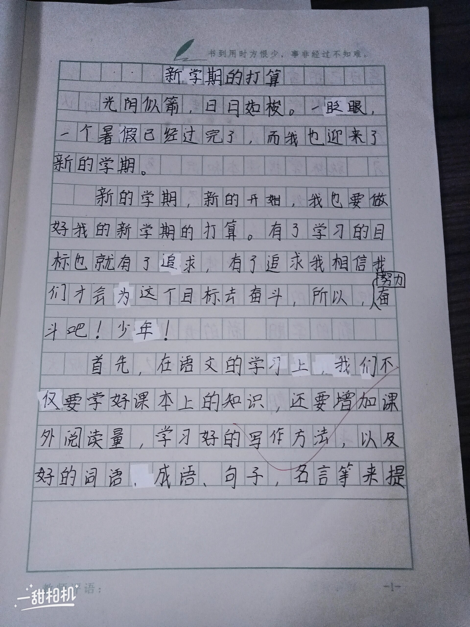 新学期打算400字图片