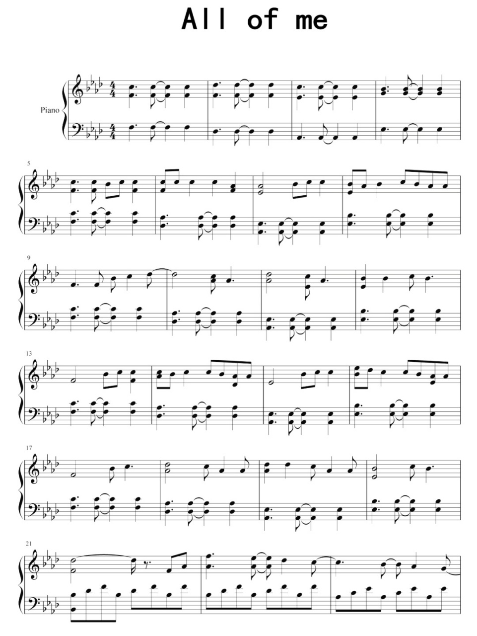 高清钢琴谱"all of me"