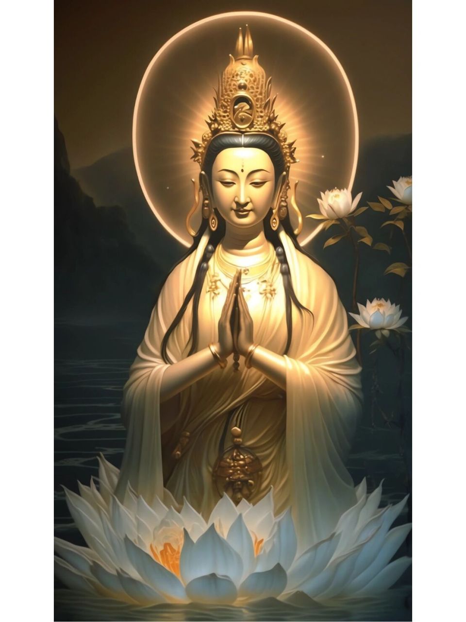 ai绘画"关键词"观音 南海观音慈悲心,玉露柳枝点吉祥,ai智能绘图"关键