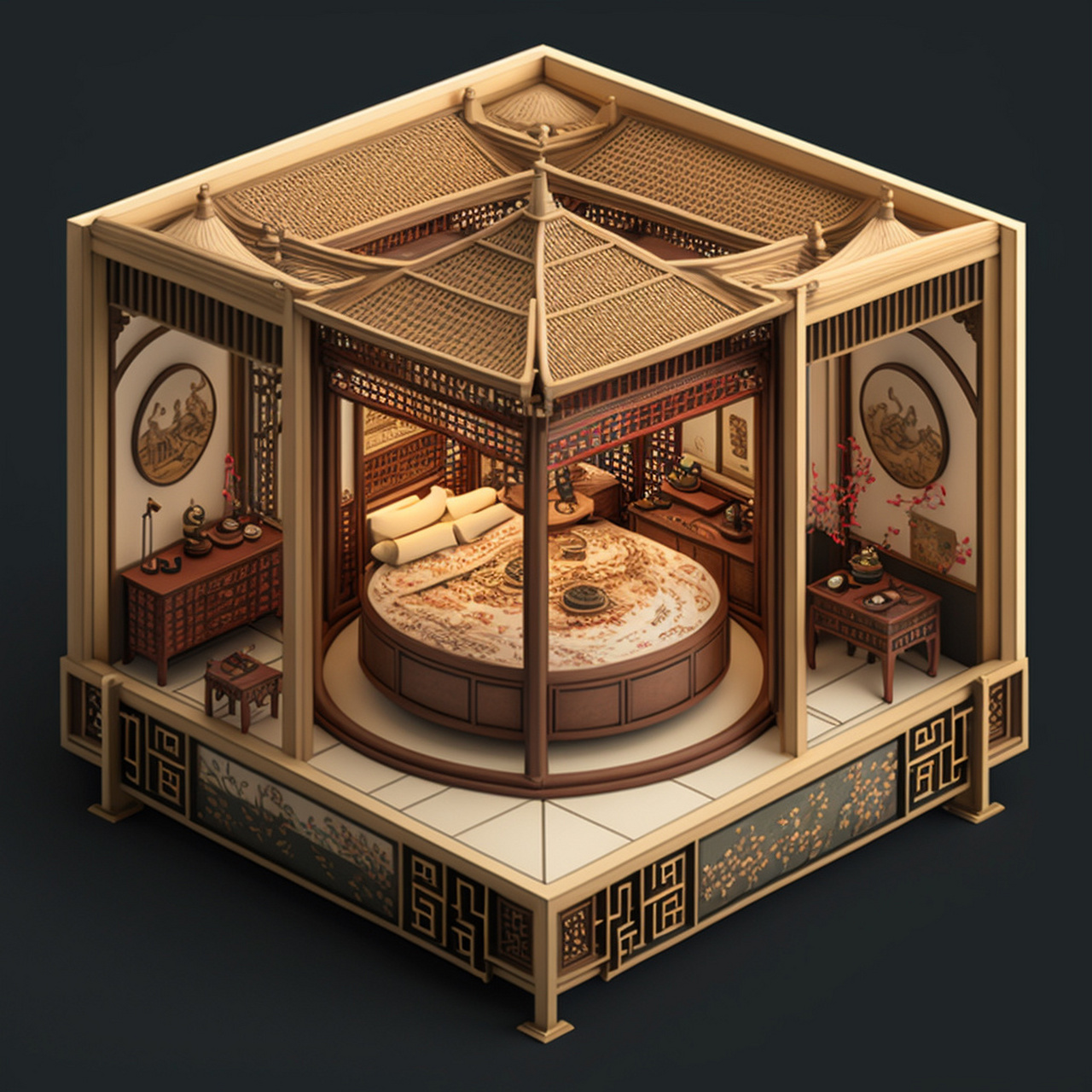 中式家具艺术设计,拔步床 记得贾宝玉住的碧纱橱里就是特大号的拔步床