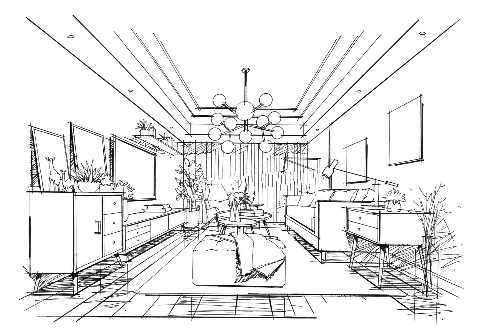 心心念室内设计手绘客厅02马克笔上色步骤图 大家念叨的客厅02图马克