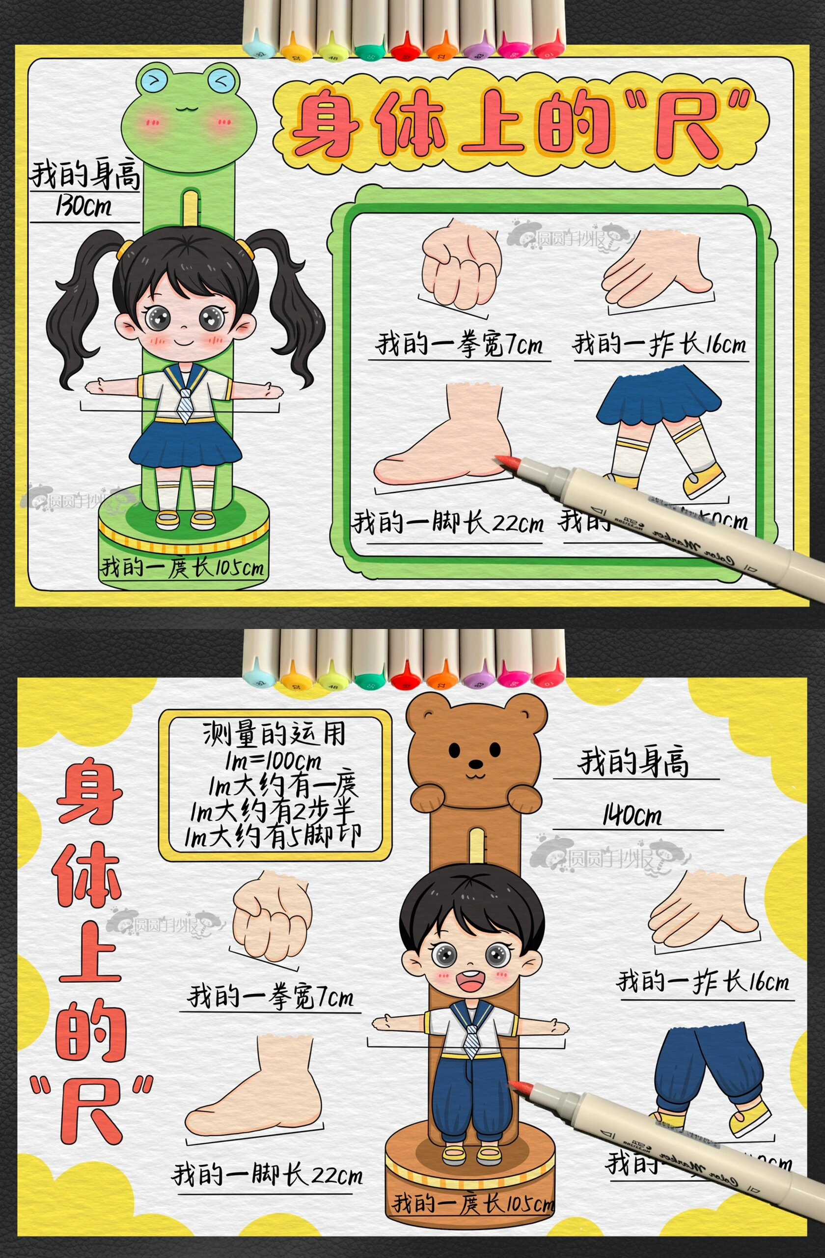 二年级数学《身体上的尺子》手抄报