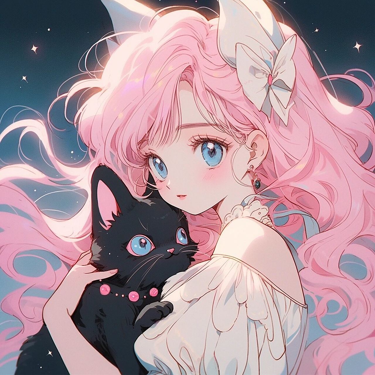 女生动漫头像系列16|美少女和她的小黑猫93 太甜了!