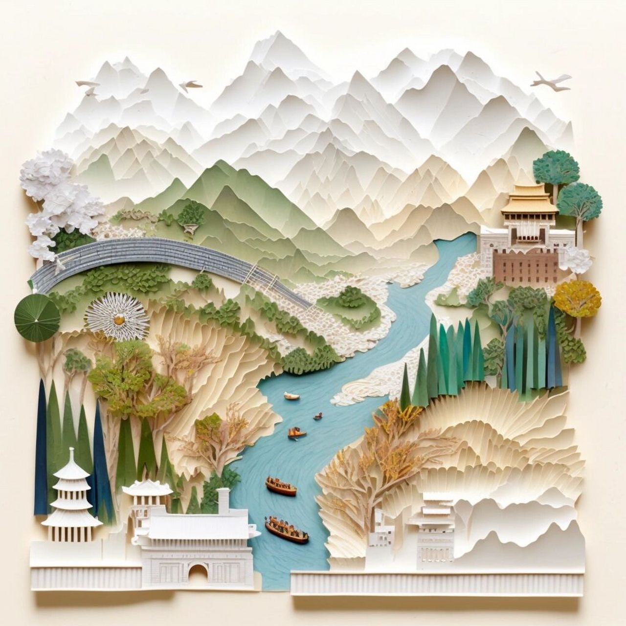 剪纸·千里江山图 这一组其实是前几天产生的废图,因为没有形成中国