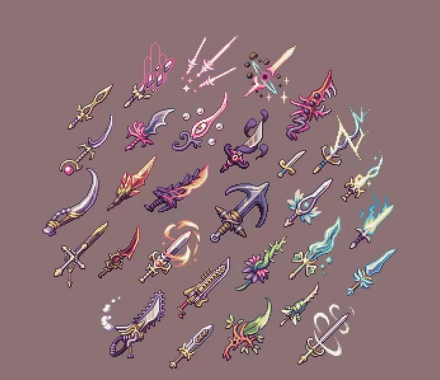 分享三张像素画武器图