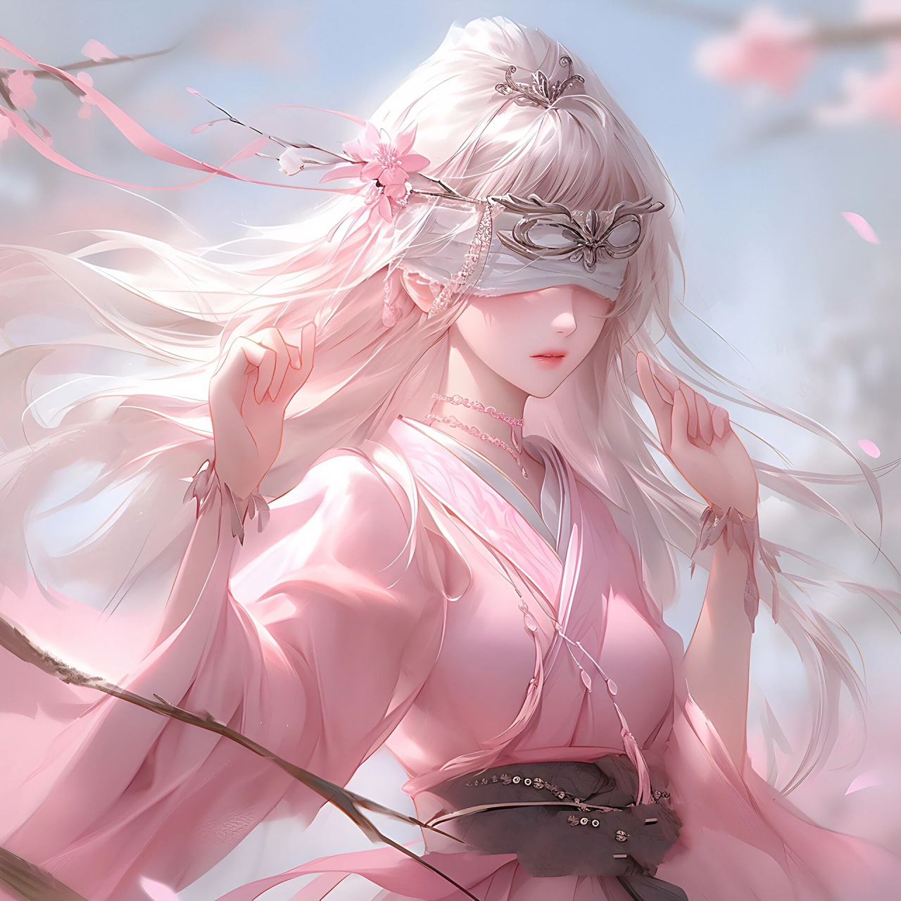 粉色系蒙眼小姐姐谁能抵挡得住呢?▏女生头像