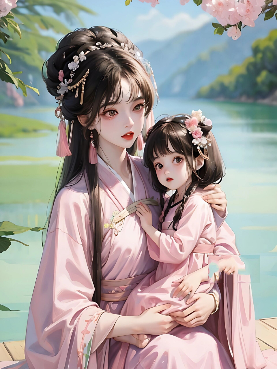 古风亲子头像 | 粉色桃花系
