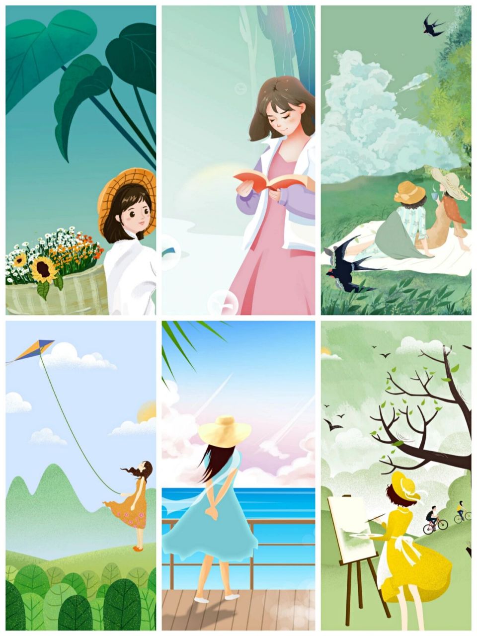 92小清新插画人物壁纸|背景海报素材75 77阳光正好,青春不散