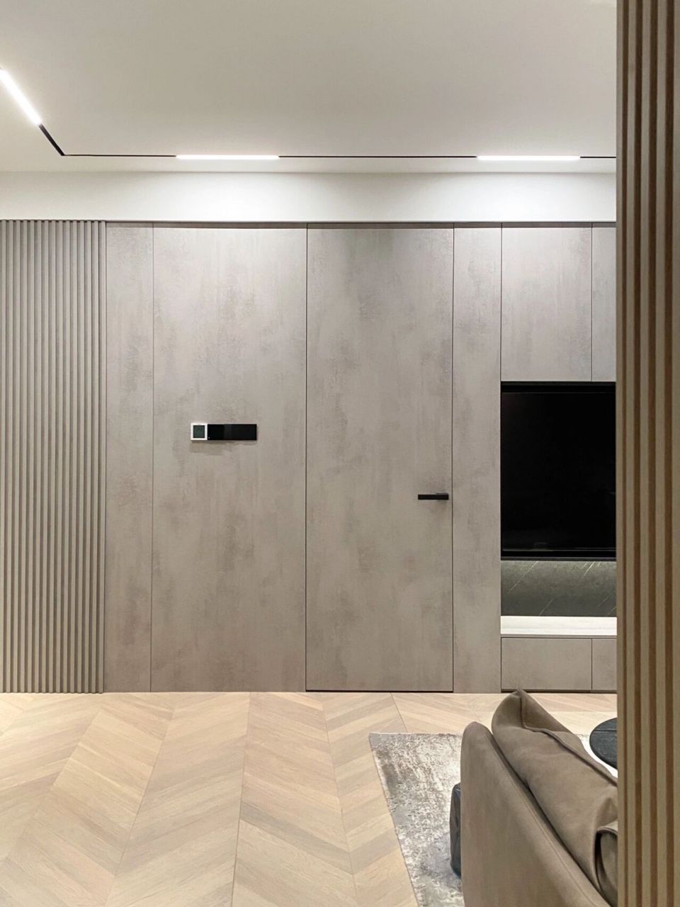 极简风的电视柜|带隐形门的背景墙(附尺寸) 电视背景墙遇到了卧室门