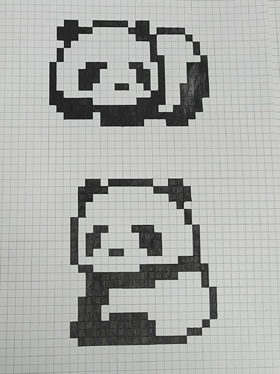 像素画临摹-黑白熊猫 因为不会画线就直接涂了.